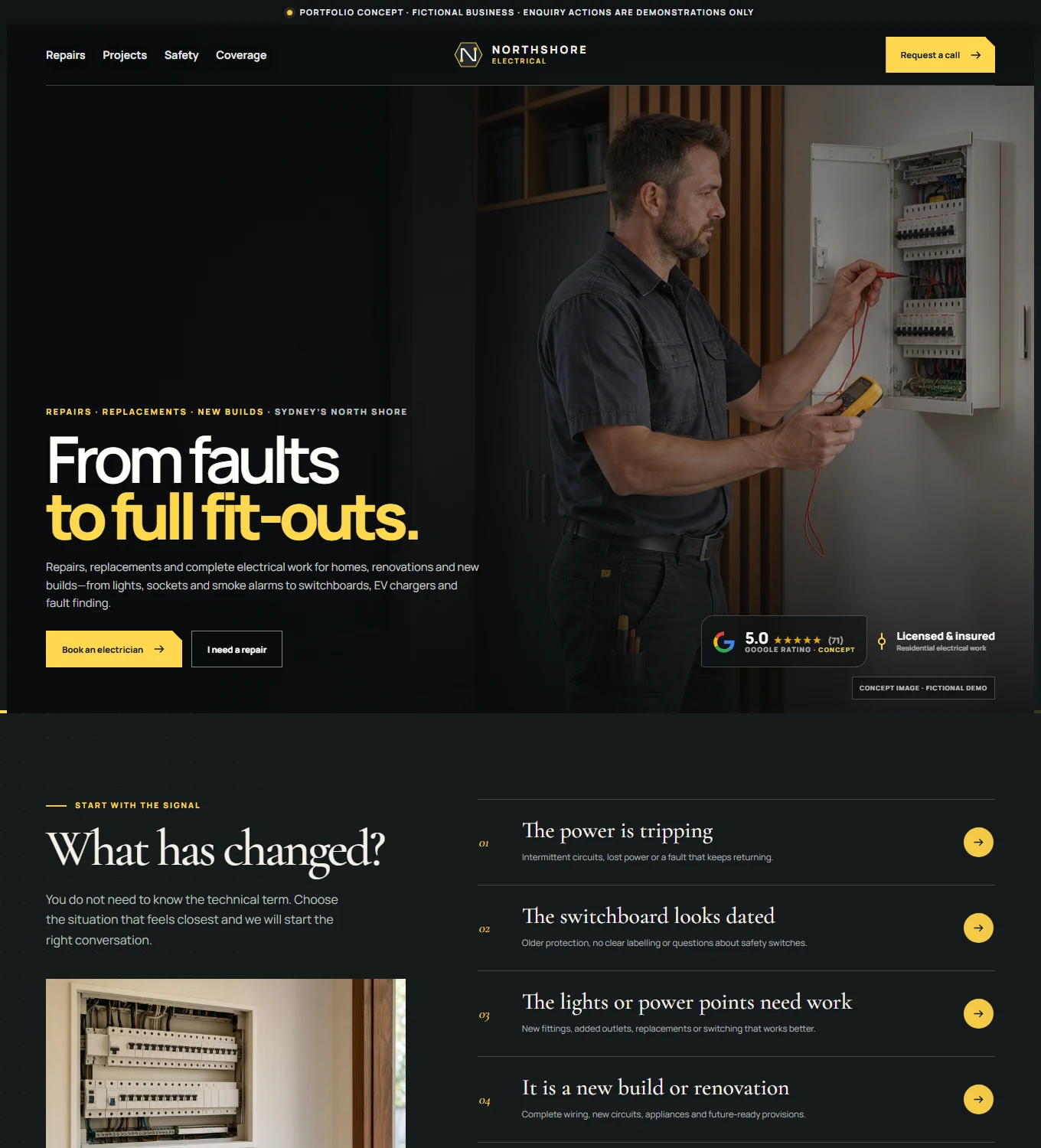 Tall homepage preview for Northshore Electrical