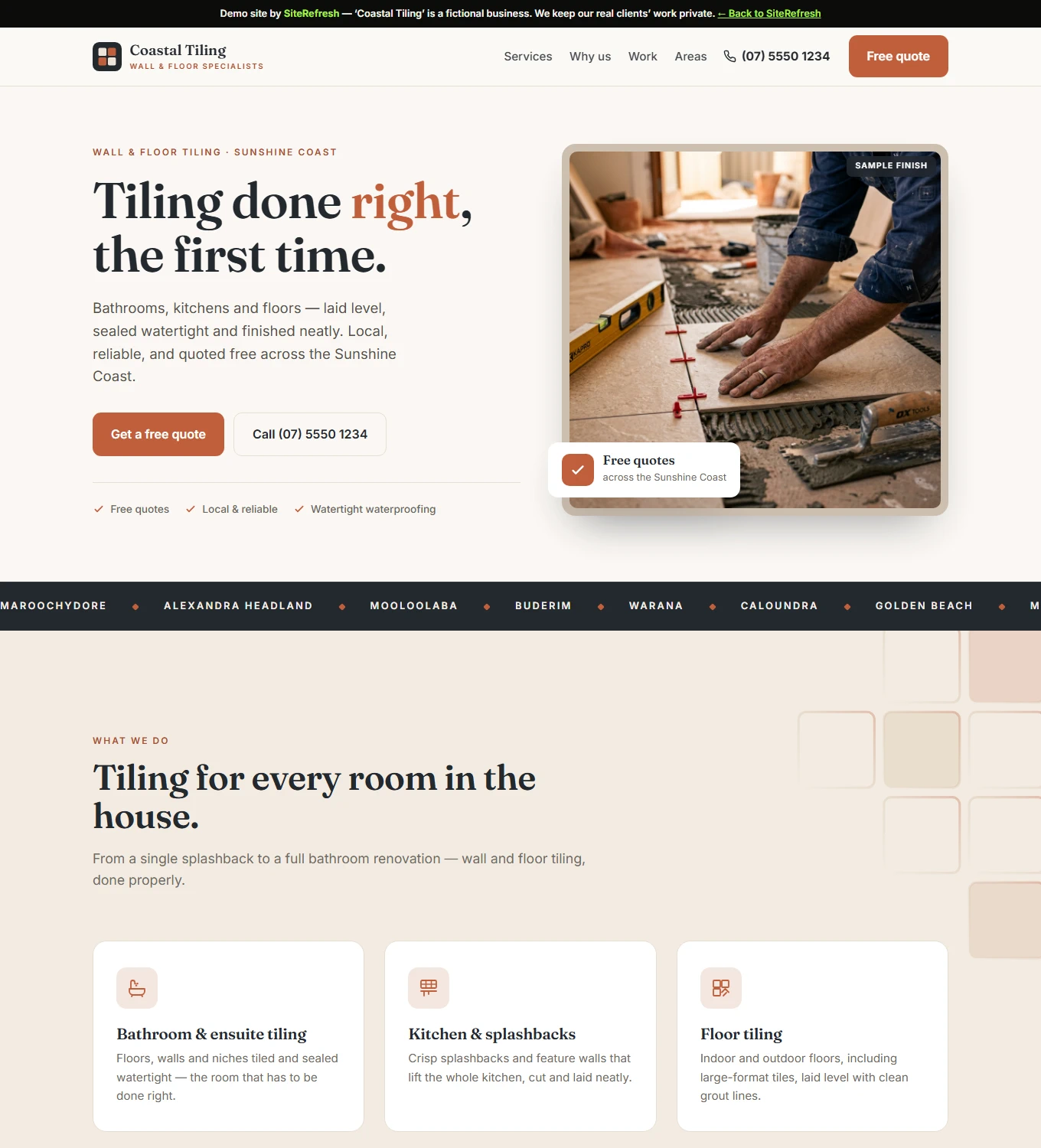 Tall homepage preview for Coastal Tiling